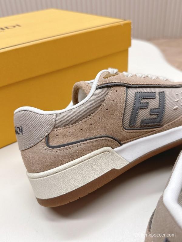 2025 Unisex Fendi Beige Light Brown Leather Suede Plimsolls FF Logo LY00350(F)/LY00360(M)