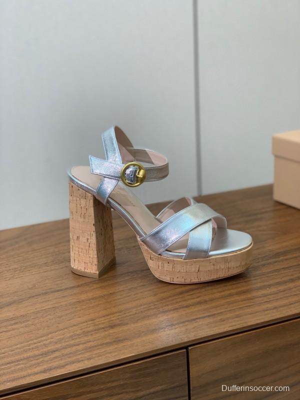 2025 Women Gianvito Rossi Silver Leather Platform Sandals