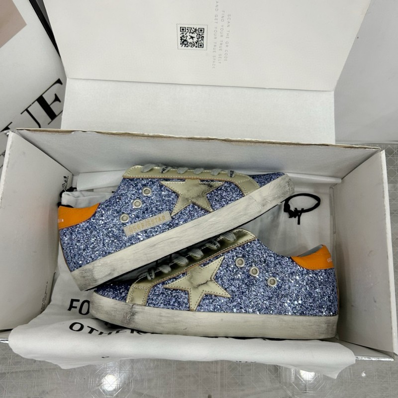 2025 Women GGDB Blue Silver Leather Glitter Low Top Sneakers