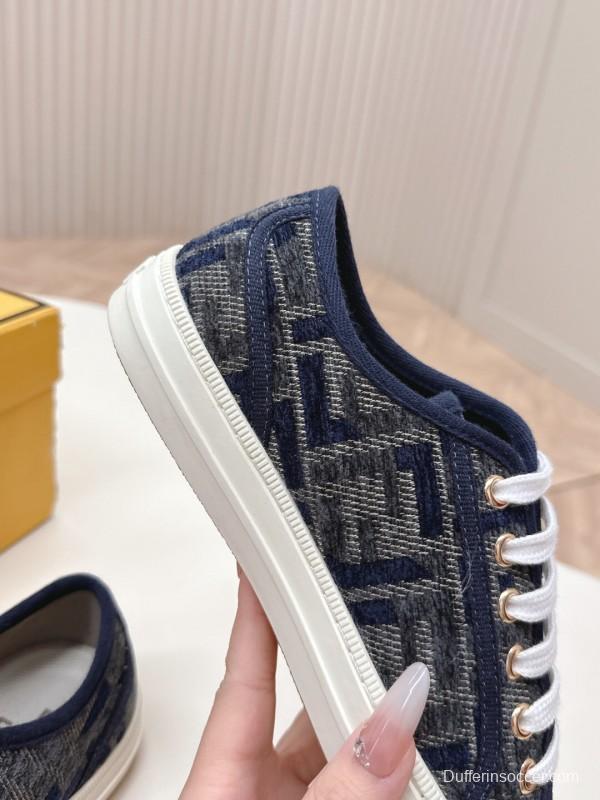 2025 Women Fendi Navy Blue Black Canvas Sneakers LY00280