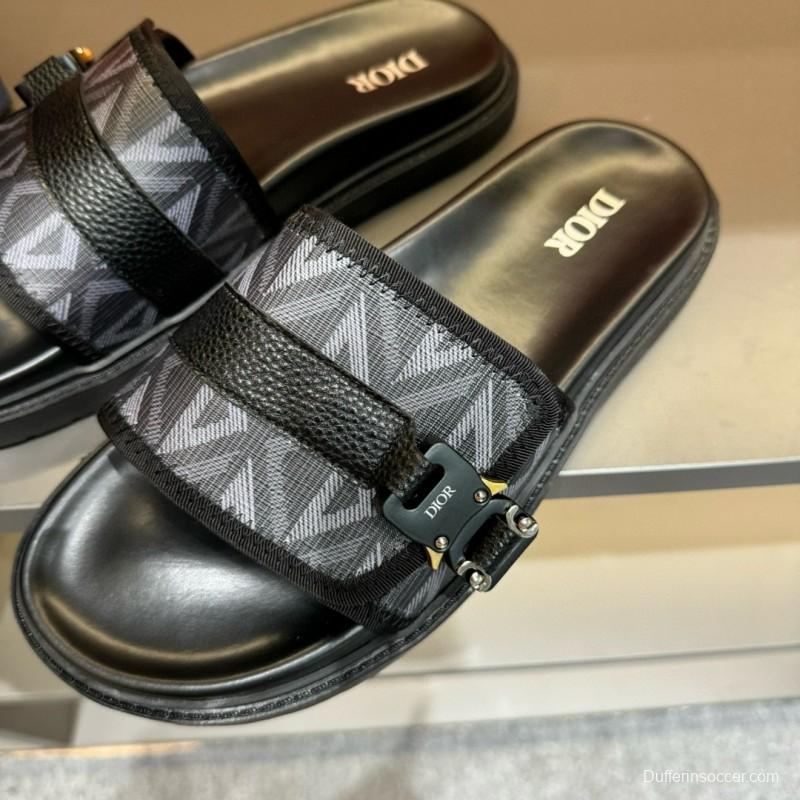 2024 Slippers Dior Black Fabric Leather Slippers