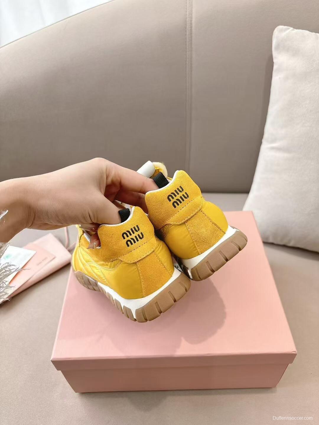 2025 Women Miu Miu Yellow Suede Sneakers KFY00280