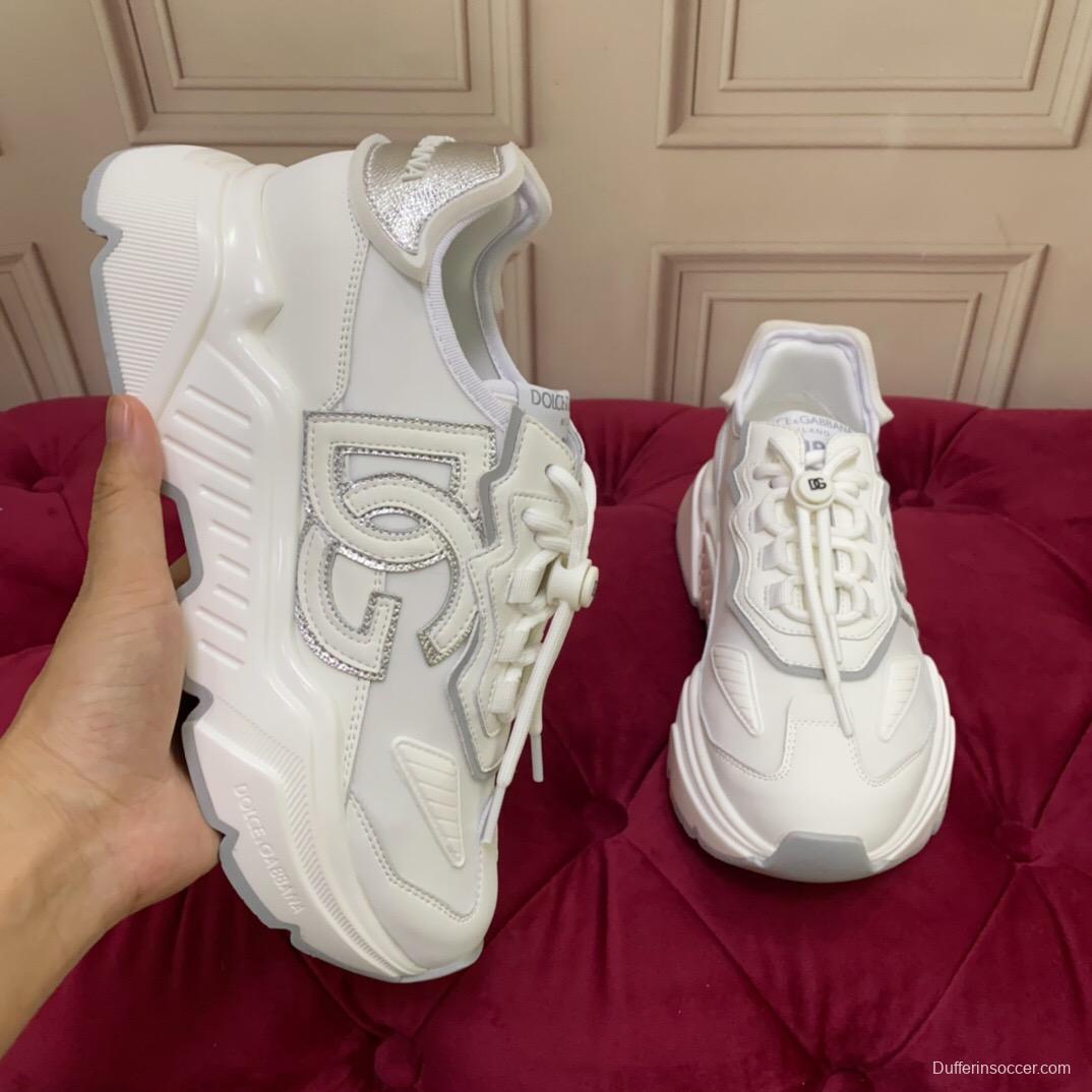2025 Unisex Dolce & Gabbana White Grey Leather Lycra Sneakers DG Craft LY00330(F)/LY00340(M)