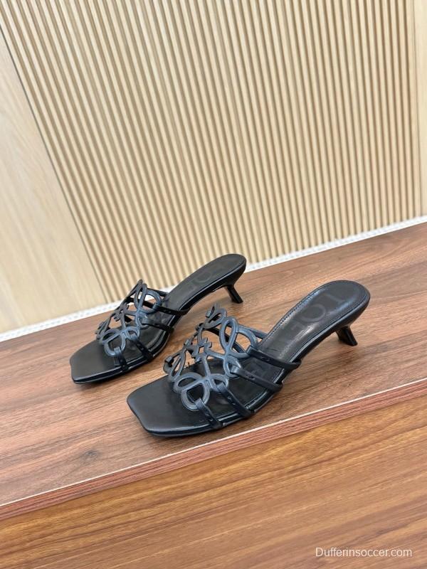 2025 Women Loewe Black Leather Heels LY00250