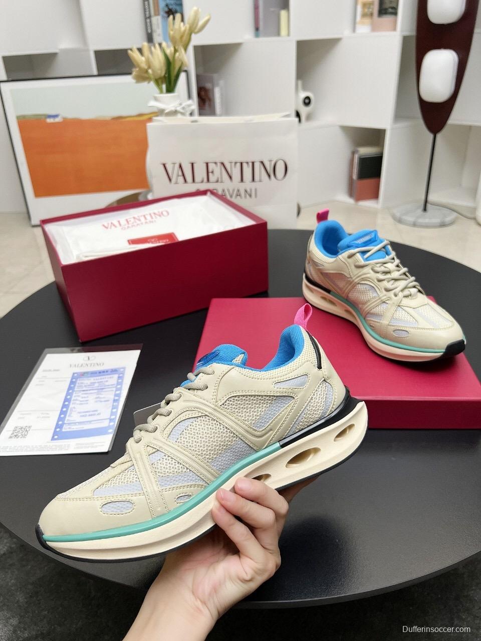 2024 Unisex Valentino Blue Beige Mesh TPU Sneakers Vlogo LY00410