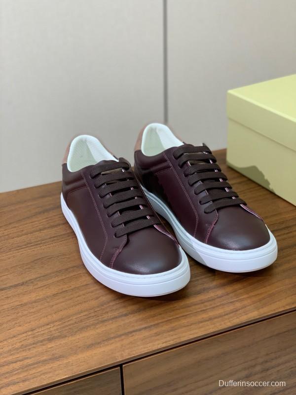 2025 Men Brunello Cucinelli Burgundy Leather Casual Sneakers Original Sole KFY00310(M)