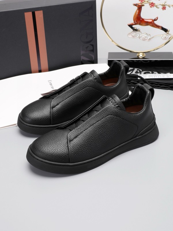 2024 Men Ermenegildo Zegna Black Leather Sneakers MJ00240