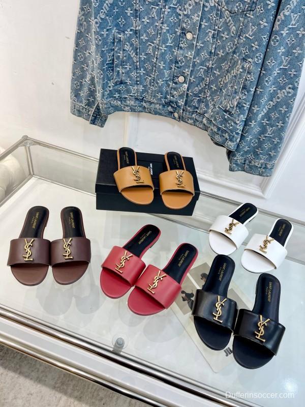2025 Women Yves Saint Laurent Red Leather Slippers LY00180