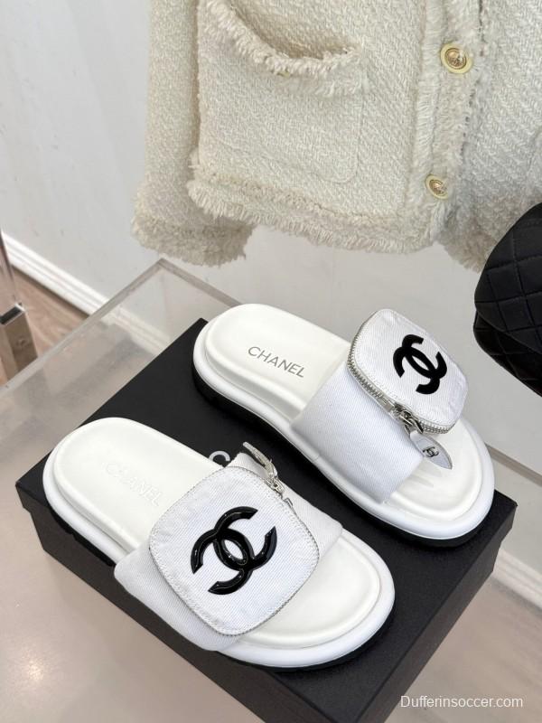 2025 CHANEL White Canvas Slippers KFY00220