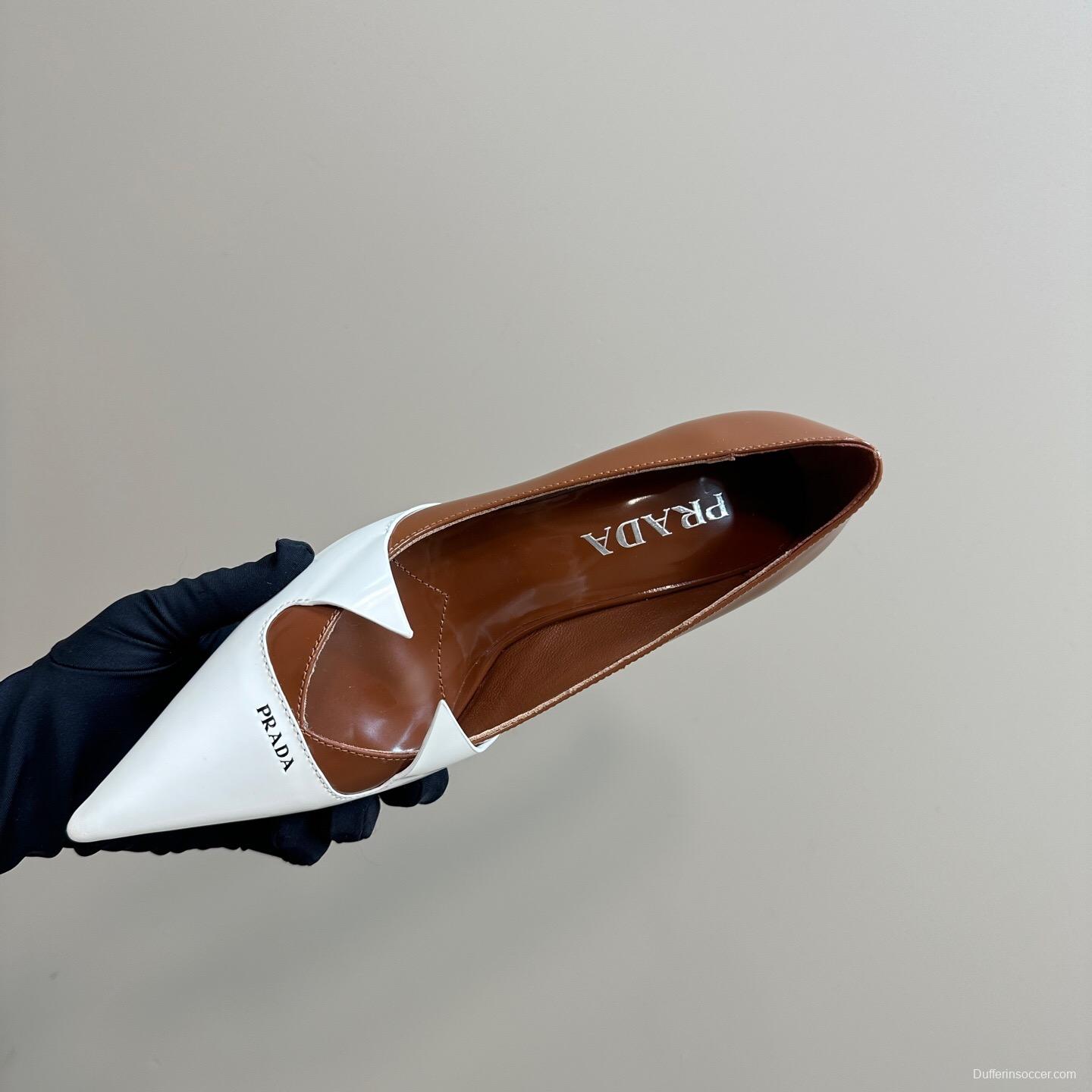 2025 Women Prada White Brown Leather Heels KFY00310