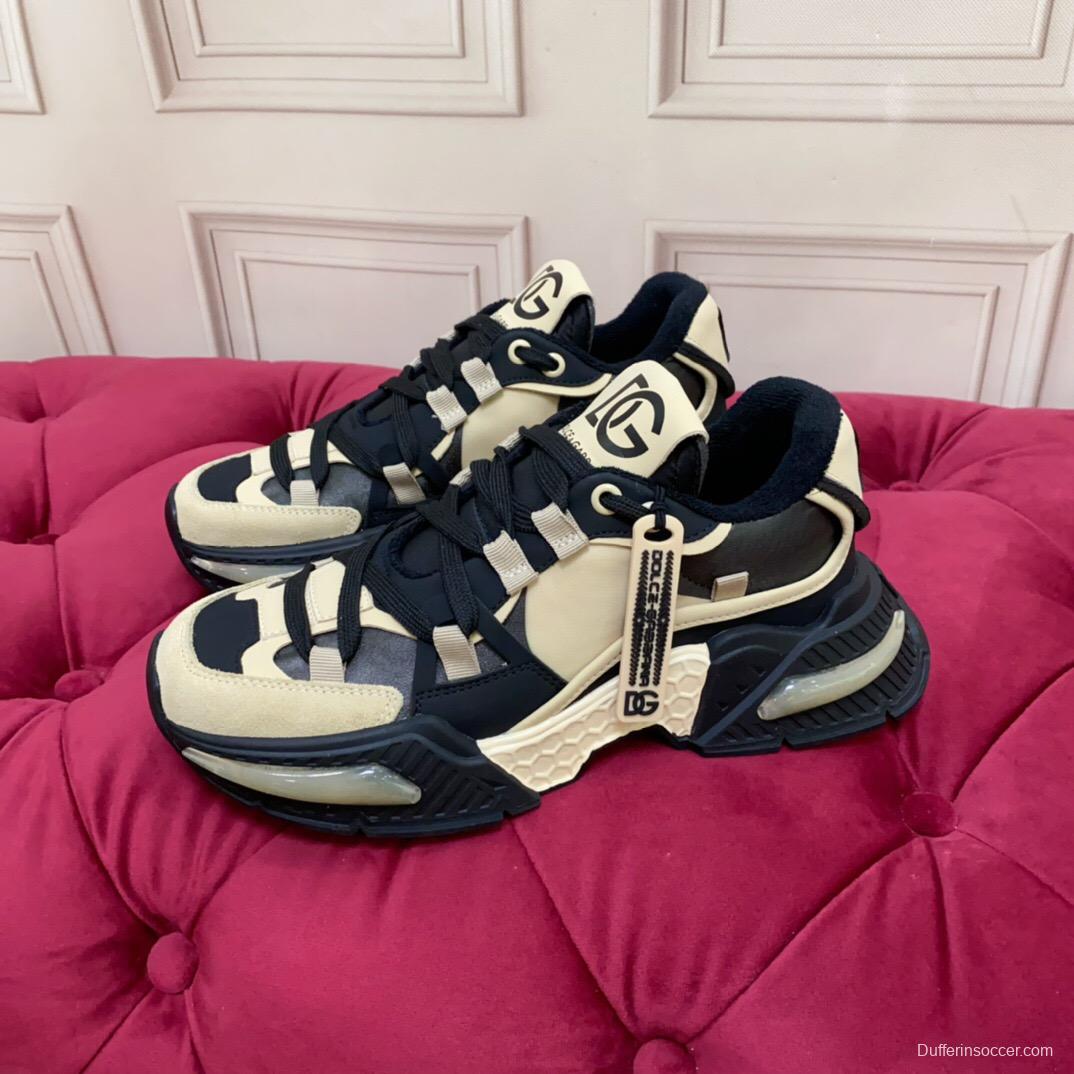 2025 Unisex Dolce & Gabbana Black Beige Leather Sneakers DG LY00340