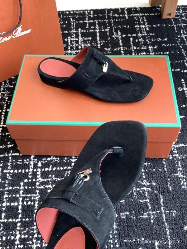 2025 Women LP Black Suede Slippers KFY00280