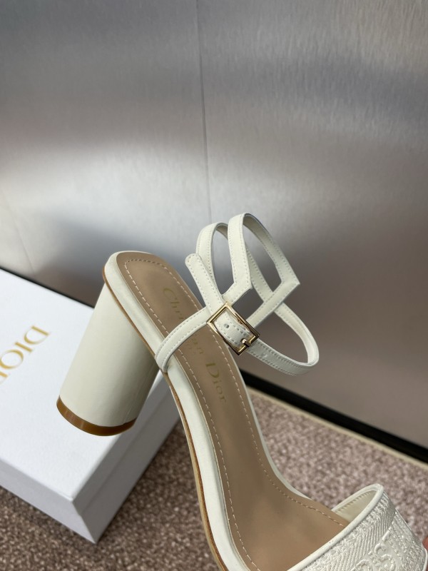 2025 Women Dior White Leather Sandals Embroidery KFY00280