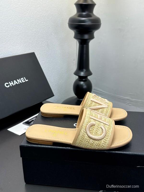 2025 Women Chanel Beige Fabric Sandals
