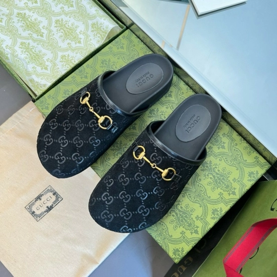 2024 Slippers Gucci Black Suede Slippers MJ00280