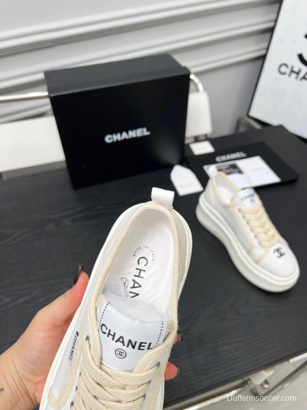 2025 Women Chanel White Canvas Sneakers LY00250