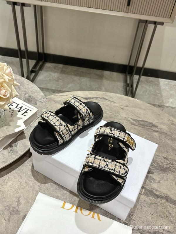 2025 Women Dior Black White Fabric Sandals KFY00300