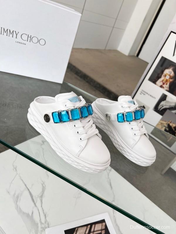 2025 Women Jimmy Choo White Blue Leather Sneakers LY00350