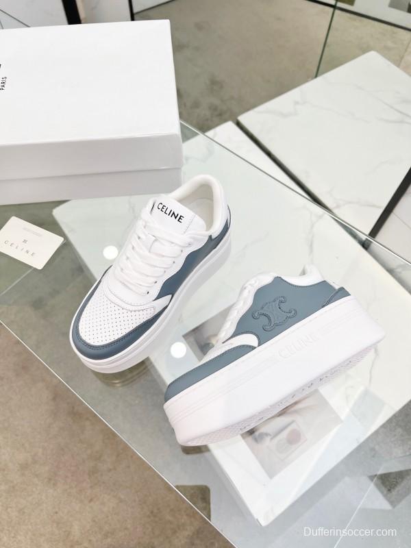 2025 Women Celine White Gray Leather Platform Sneakers LY00360