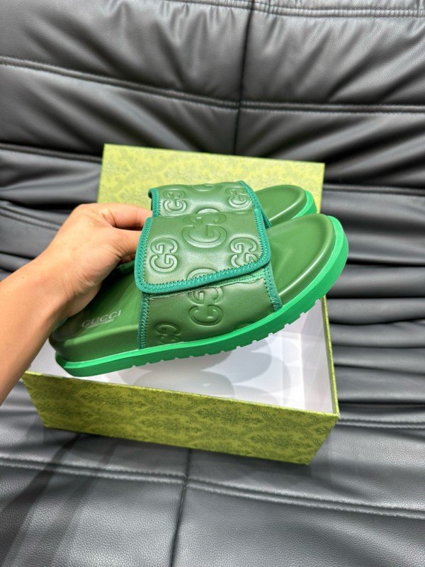2024 Gucci Green Leather Slippers MJ00200