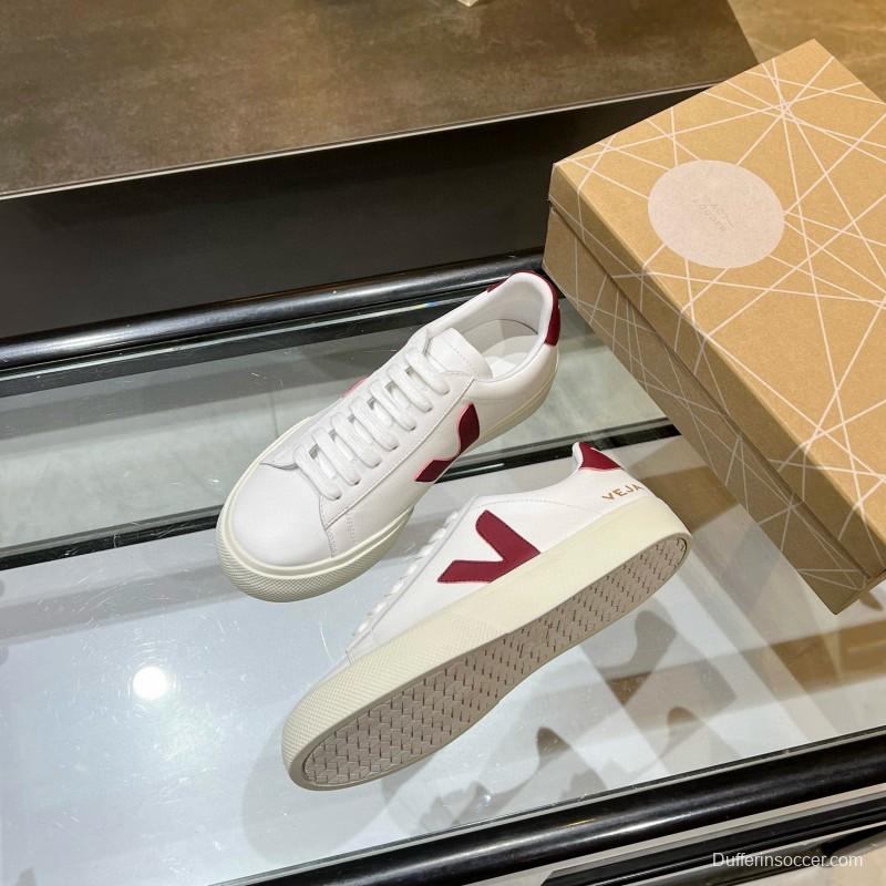 2025 Unisex VEJA White Burgundy Leather Canvas Sneakers MJ00240