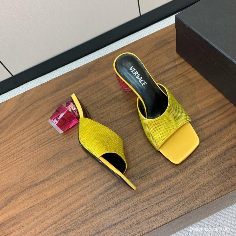2025 Women VERSACE Yellow Leather Slippers
