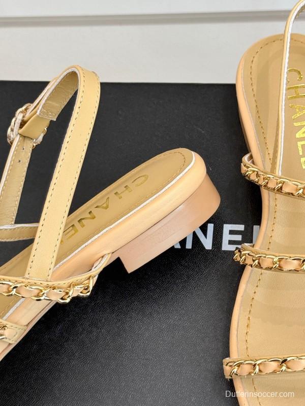 2025 Women Chanel Beige Leather Sandals KFY00270