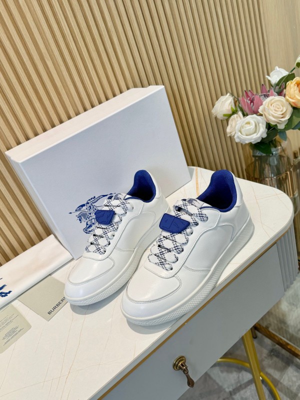 2024 Men Burberry White Blue Calf Leather Casual Sneakers MJ00330
