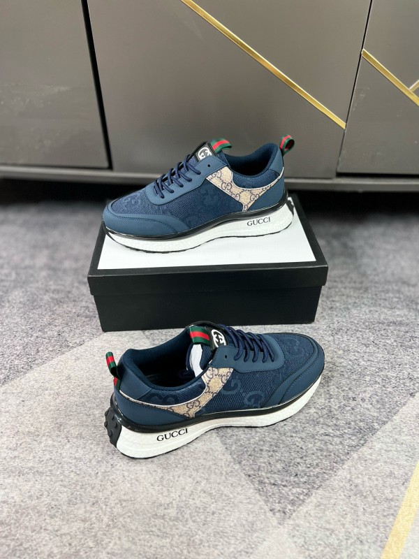 2024 Men Gucci Blue Beige Mesh Leather Sneakers MJ00260