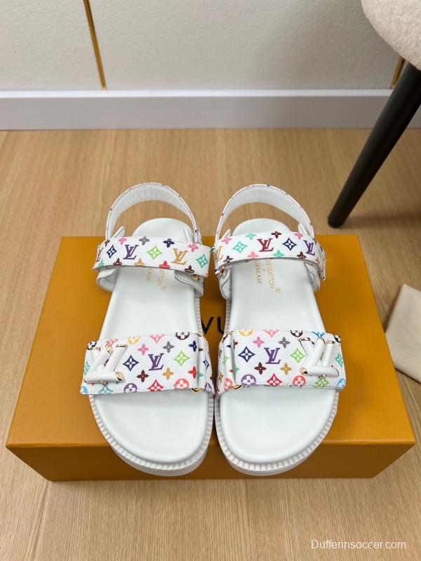 2025 Women Louis Vuitton White Multicolor Leather Sandals KFY00280