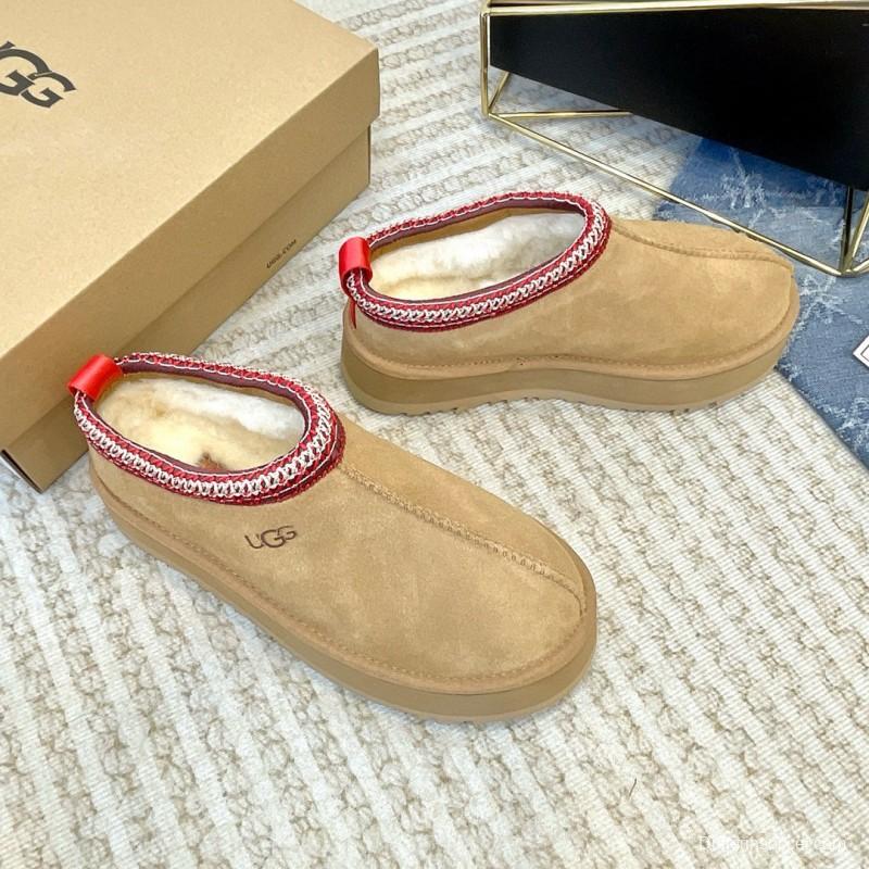2024 Women UGG Beige Red Suede Platform Slip-On MJ00230