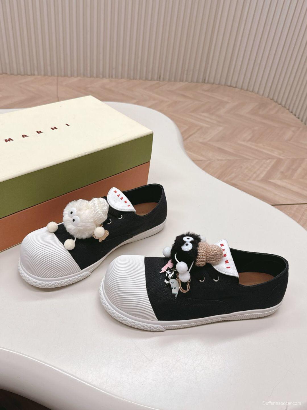 2025 Women Marni Black White Cotton Casual Lace-Up LY00250
