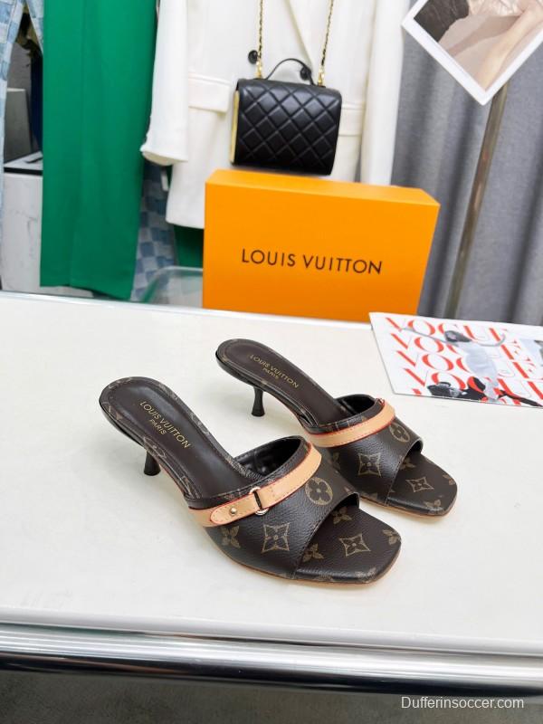 2025 Women Louis Vuitton Brown Leather Sandals