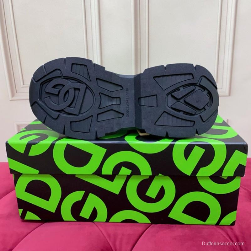 2024 Unisex Dolce & Gabbana Black Beige Wool Leather Sneakers MJ00340