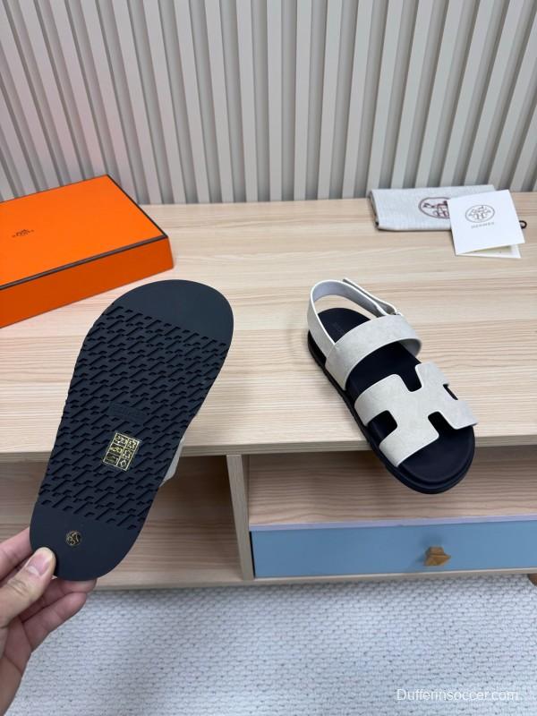 2025 Women Hermès White Leather Slippers