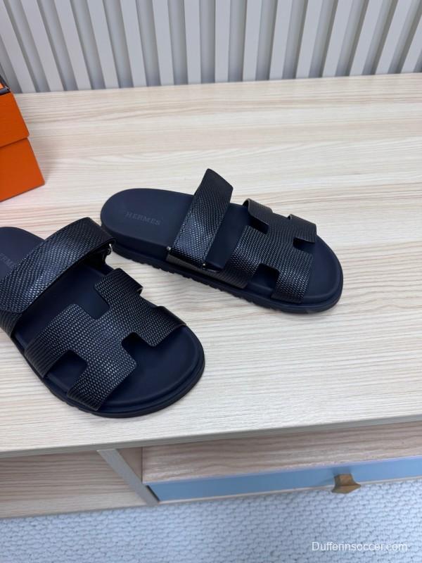 2025 Slippers Hermès Black Leather Slippers