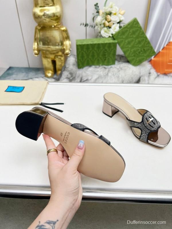 2025 Gucci Black Leather Slippers MJ00190
