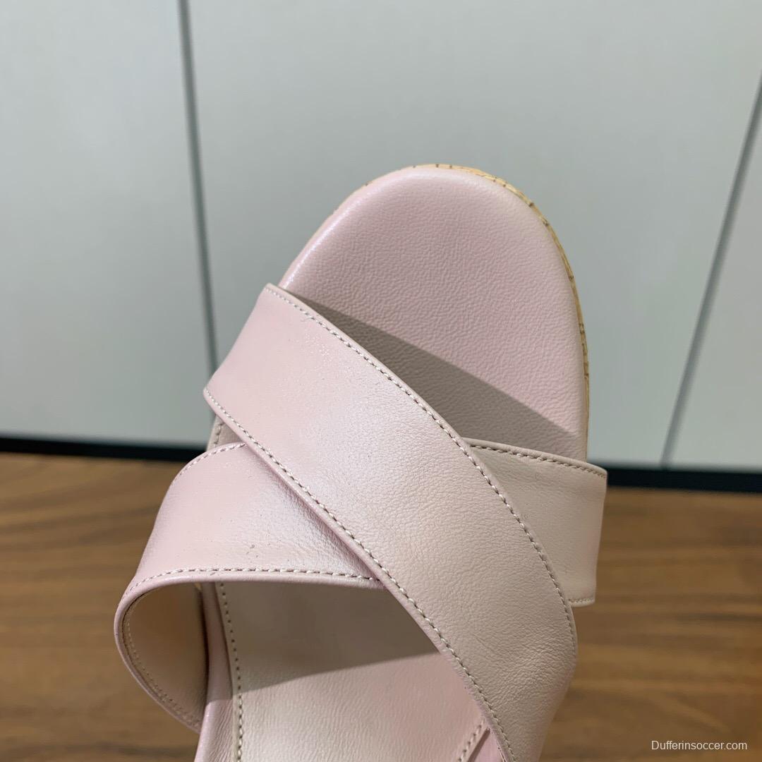 2025 Women Gianvito Rossi Light Pink Leather Platform Sandals