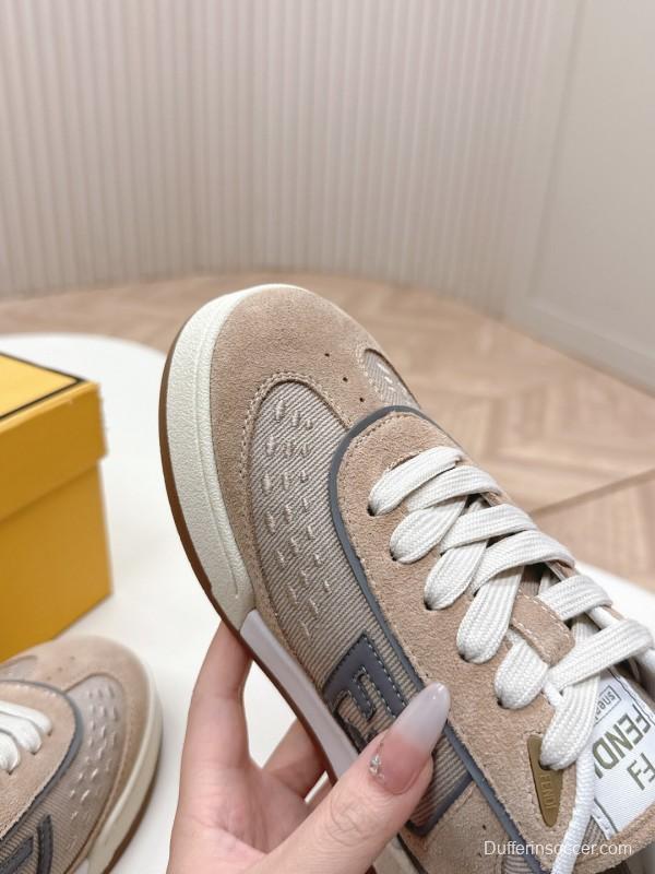 2025 Unisex Fendi Beige Light Brown Leather Suede Plimsolls FF Logo LY00350(F)/LY00360(M)