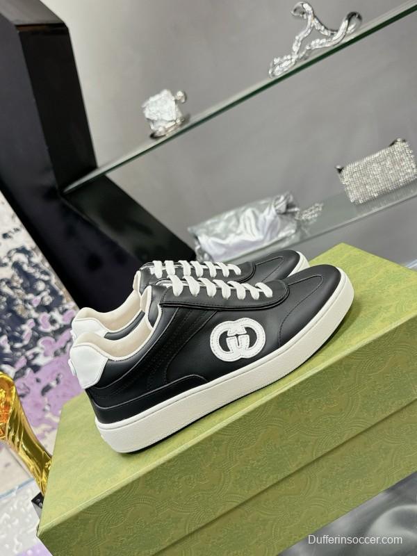 2024 Unisex Gucci Black White Leather Suede Sneakers MJ00310