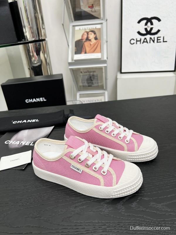 2025 Women Chanel Pink Canvas Sneakers