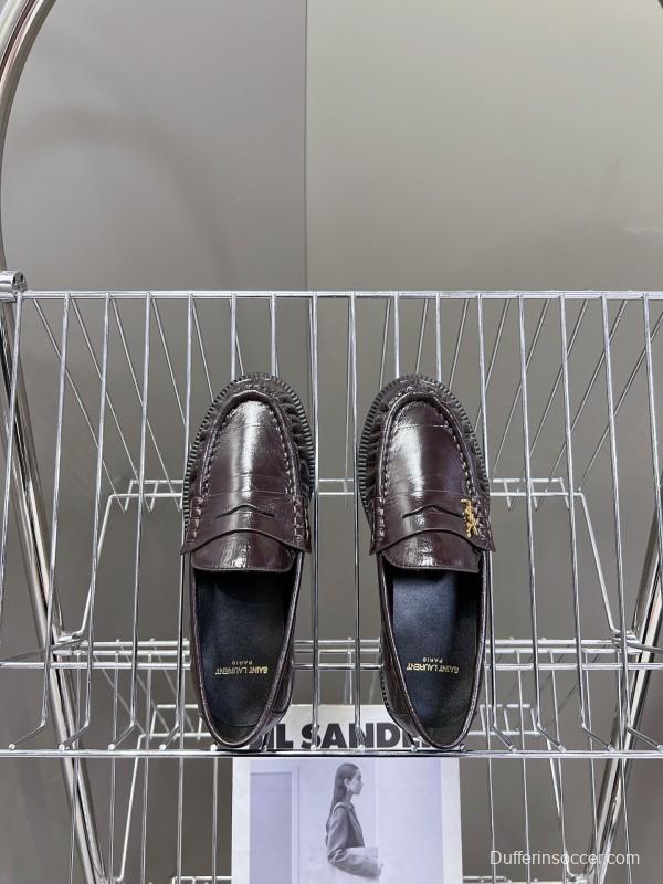 2025 Women Yves Saint Laurent Black Calf Leather Loafers KFY00350