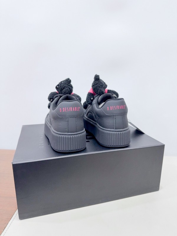 2025 Women 13DE MARZO Black Cow Leather Mesh Casual Shoes 3D Teddy Doll KFY00330
