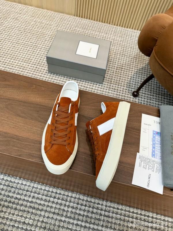 2025 Men TOM FORD Brown White Suede Sneakers LY00360