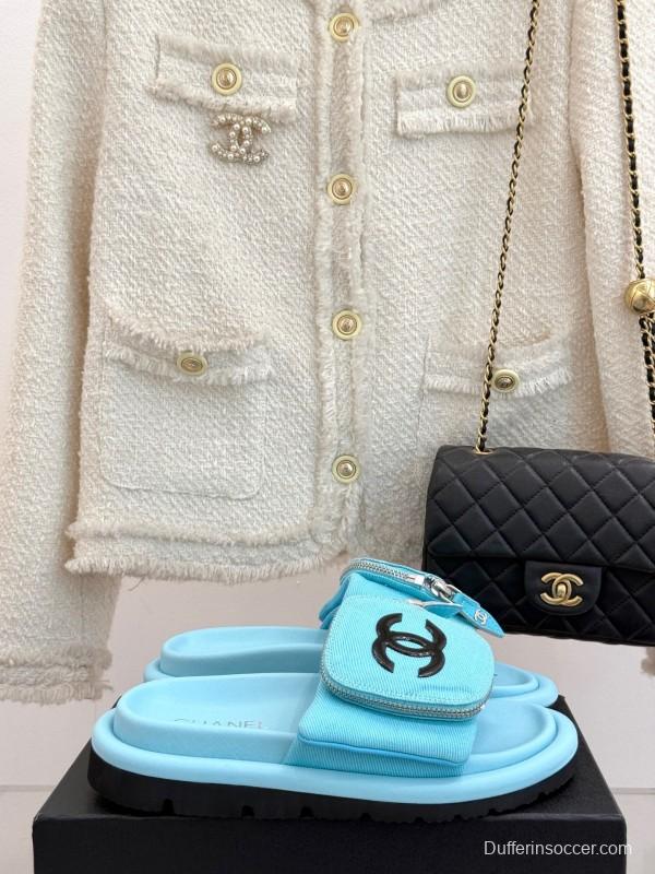 2025 Slippers Chanel Blue Fabric Slippers KFY00220
