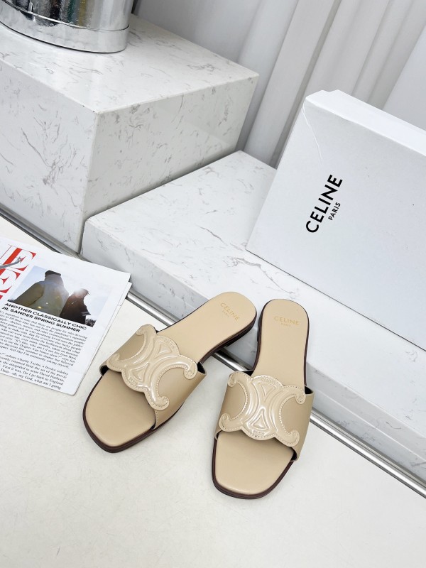 2025 Women Celine Beige Leather Slippers
