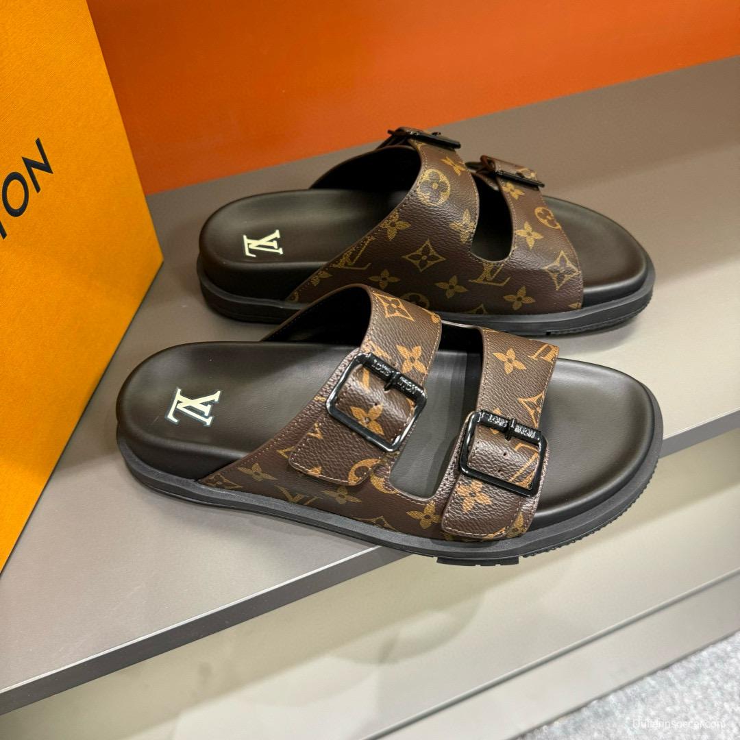 2024 Men Louis Vuitton Brown Leather Slippers MJ00210