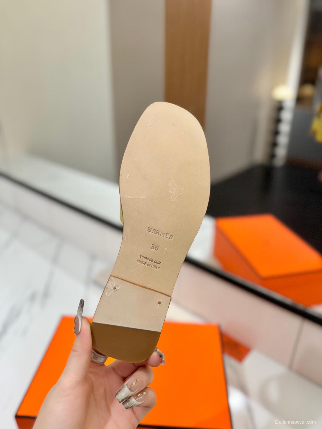 2025 Women Hermès Yellow Leather Slippers