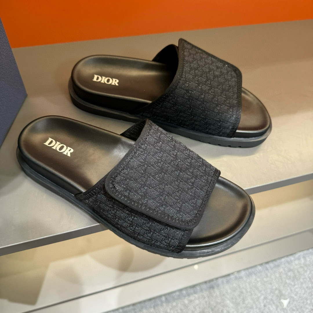 2024 Dior black fabric leather slippers MJ00180