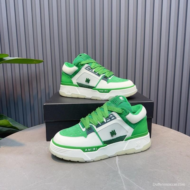 2024 Unisex Amiri Green White Leather Mesh Sneakers MJ00360